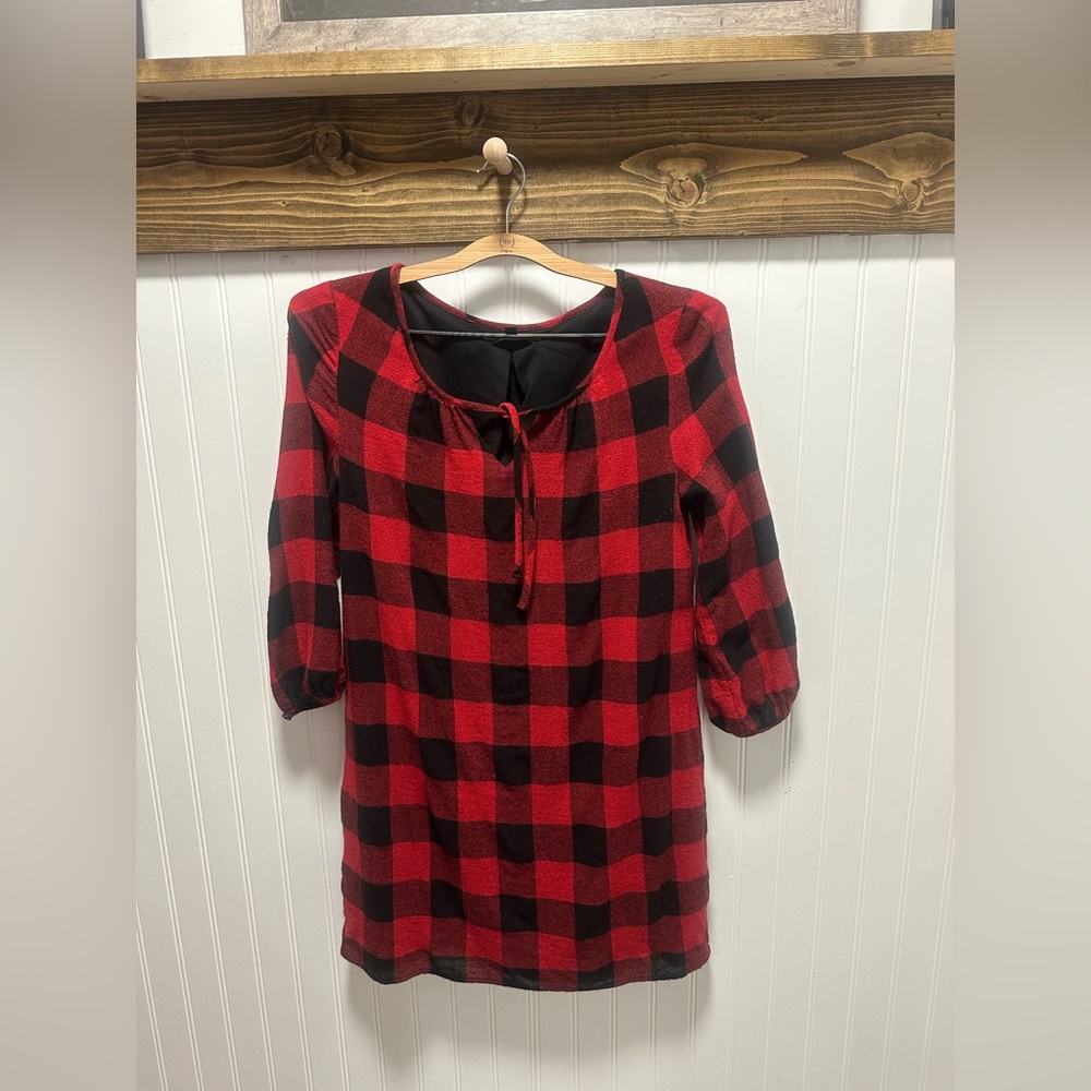 Madewell Red and Black Buffalo check plaid midi dress Sz xs country